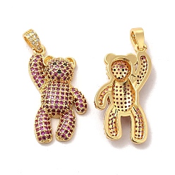 Dark Orchid Brass Micro Pave Cubic Zirconia Pendants, Bear Charms, Golden, Dark Orchid, 31x16x5.5mm, Hole: 4x2.5mm