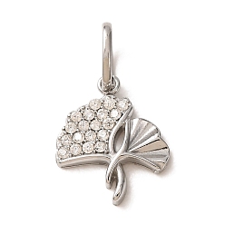Stainless Steel Color 304 Stainless Steel Micro Pave Clear Cubic Zirconia Charms, Ginkgo Leaf Charms, Stainless Steel Color, 12x10x1.5mm, Hole: 4x2.5mm