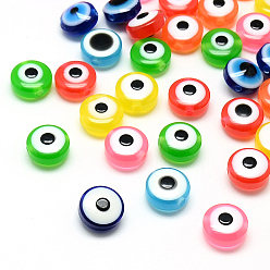 Mixed Color Resin Beads, Flat Round, Evil Eye, Mixed Color, 7.5~8x5~6mm, Hole: 1.8~2mm