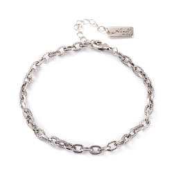 Platinum Brass Cable Chain Bracelets, with Lobster Claw Clasps,   Long-Lasting Plated, Word Hand Made, Platinum, 6-7/8 inch(17.5cm)