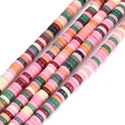 Mixed Color Natural Agate Beads Strands, Dyed, Heishi Beads, Flat Round/Disc, Mixed Color, 4.5x1.5mm, Hole: 0.7mm, about 270pcs/strand, 15.75''(40cm)