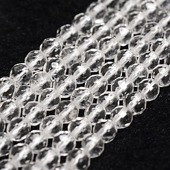 Quartz Crystal Natural Quartz Crystal Beads Strands, Rock Crystal Beads, Faceted, Round, 4mm, Hole: 1mm, about 96pcs/strand, 14.9 inch~15.1 inch