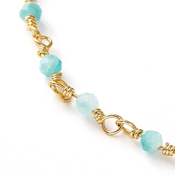 Amazonite Faceted Round Natural Amazonite Beaded Anklets, with Brass Lobster Claw Clasps, Golden, 9-7/8 inch(25cm)
