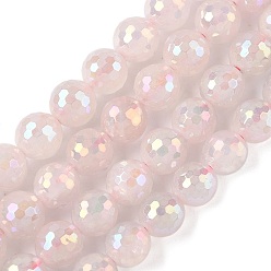 Розовый Кварц Гальваническим естественно розовый кварц бисер пряди, граненые, круглые, 10 мм, отверстие : 1 мм, около 39 шт / нитка, 15.16''~15.35'' (38.5~39 см)