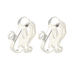 Серебро Латунные серьги с клипсами, долговечный, стойки покрытие, серебряные, 12x6x10 мм, отверстие : 1.6 мм