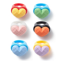 Heart Cute 3D Resin Finger Ring, Acrylic Wide Ring for Women Girls, Mixed Color, Heart Pattern, US Size 7 1/4(17.5mm)