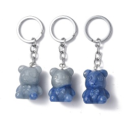 Blue Aventurine Natural Blue Aventurine Pendant Keychains, with Iron Keychain Clasps, Bear, 8cm