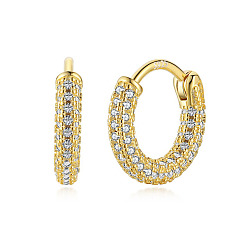 Real 18K Gold Plated 925 Sterling Silver Micro Pave Cubic Zirconia Hoop Earrings for Women, with S925 Stamp, Real 18K Gold Plated, 13x2.5mm, Pin: 0.88mm
