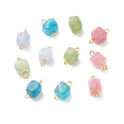 Mixed Color Natural Dolomite Connector Charms, with Golden Tone Brass Double Loops, Dyed, Square, Mixed Color, 14x7~7.5x6.5~7.5mm, Hole: 1.5~2.5mm