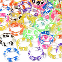 Mixed Color Transparent Resin Yin Yang Finger Ring for Women, Mixed Color, US Size 5 3/4(16.3mm)