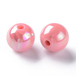 Saumon Perles acryliques opaques, de couleur plaquée ab , ronde, Saumon, 12x11mm, Trou: 2.5mm, environ566 pcs / 500 g