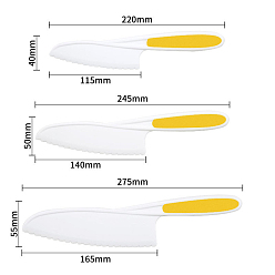 Gold Plastic Cake Knife, with Thermo-Plastic-Rubber, Kitchen Baking Tool, Gold, 220~275x40~55mm, 3pcs/set
