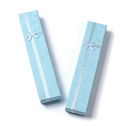 Sky Blue Cardboard Paper Necklace Boxes, Necklace Gift Case with Sponge Inside and Bowknot, Rectangle, Sky Blue, 4.1x20x2.45cm