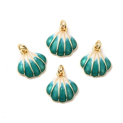 чирок Латунь эмаль прелести, с целью перехода в кольце, формы раковины, долговечный, без свинца и без кадмия, реальный 18 k позолоченный, стойки покрытие, зелено-синие, 11.5x12x3 мм, отверстие : 2 мм