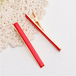 Red Alloy Alligator Hair Clips, with Enamel, Hair Barrettes for Women and Girls, Light Gold, Red, 60mm, about 10pcs/bag