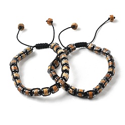 Пейзажный Джаспер Регулируемые браслеты из натуральной яшмы и немагнитного синтетического гематита с плетеными бусинами, внутренний диаметр: 1-3/4~2-7/8 дюйм (4.5~7.3 см)