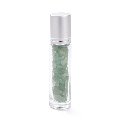 Green Aventurine Glass Roller Ball Bottles, Essential Oil Refillable Bottle, with Green Aventurine Chip Beads, for Personal Care, 85x20mm, Beads: 3x11~3x7mm, Capacity: 10ml