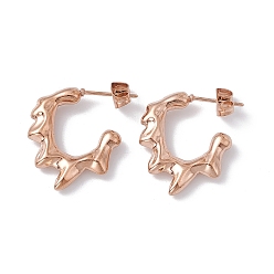 Розовое Золото Ионное покрытие (ip) 304 серьги-гвоздики из расплавленной нержавеющей стали, полукруглые серьги для женщин, розовое золото , 21x18.5x3.5 мм, штифты : 0.6 мм