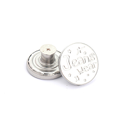 Platinum Alloy Button Pins for Jeans, Nautical Buttons, Garment Accessories, Round with Word, Platinum, 20mm