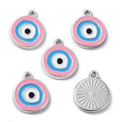 Pink Ccb пластиковые эмалевые подвески, плоские круглые с сглаза, розовые, 17.5~18x15x2.5 мм, отверстие : 1.5 мм