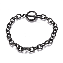 Electrophoresis Black Unisex 304 Stainless Steel Cable Chain Bracelets, with Toggle Clasps, Electrophoresis Black, 7-5/8 inch(19.4cm), 5mm