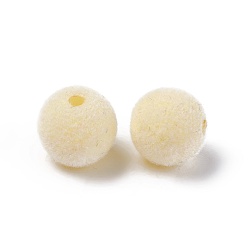 Creamy White Flocky Acrylic Beads, Round, Creamy White, 8mm, Hole: 1.4mm