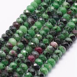 Ruby in Zoisite Natural Ruby in Zoisite Beads Strands, Faceted, Rondelle, 6x4mm, Hole: 1mm, about 98pcs/strand, 15.7 inch(40cm)
