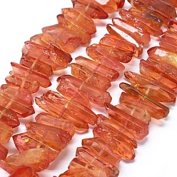 Dark Orange Natural Dyed Quartz Pointed Beads Strands, Two Tone Color, Bullet, Dark Orange, 16~35x3~9mm, Hole: 1mm, about 35~39pcs/strand, 7.4  inch~14.17 inch(19~19.5cm)
