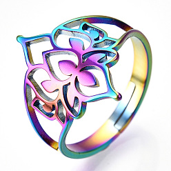 Rainbow Color Ионное покрытие (ip) 304 полое регулируемое кольцо из нержавеющей стали, широкое кольцо для женщин, Радуга цветов, размер США 6 1/2 (16.9 мм)