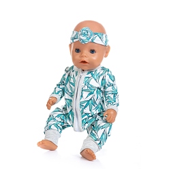 Turquoise Cloth Doll Jumpsuit & Headband, with Flower & Animal & Fruit Pattern, for 18 inch Girl Doll Dressing Accessories, Turquoise, 457.2mm