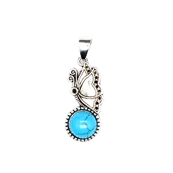 Synthetic Turquoise Synthetic Blue Turquoise Half Round Pendants, Butterfly Charms, 30x13x5mm