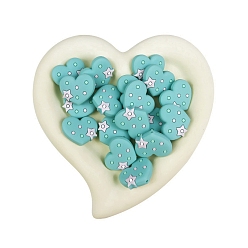 Turquoise Heart Food Grade Eco-Friendly Silicone Beads, Chewing Beads For Teethers, DIY Nursing Necklaces Making, Turquoise, 28x24mm