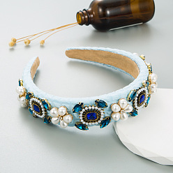 Светло-Синий Повязка на голову с жемчужным цветком в стиле барокко для женщин, элегантные и роскошные аксессуары для волос