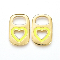 Yellow Brass Enamel Pendants, Real 18K Gold Plated, Long-Lasting Plated, Lock with Heart, Yellow, 16.5x10.5x1.7~1.9mm, Hole: 4.5x6.5mm