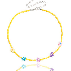 Yellow Bohemian 3mm Colorful Beaded Soft Clay Flower Necklace for Women - Handmade Fashion Jewelry