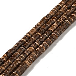 Coffee Coconut Beads Strands, Flat Round, Coffee, 5x2.5~5mm, Hole: 1mm, about 160pcs/strand, 23.82 inch(60.5cm)