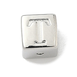 Letter T Латунные бусины, без кадмия и без свинца, долговечный, стойки покрытие, кубические, платина, Письмо T, 6x6x6 мм, отверстие : 1.8 мм