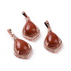 Red Jasper Natural Red Jasper Pendants, Teardrop Charms, with Rose Gold Tone Rack Plating Brass Findings, 32x19x10mm, Hole: 8x5mm