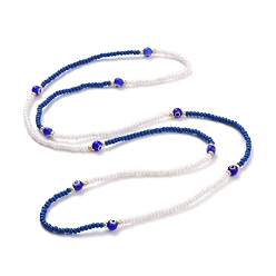 Royal Blue Evil Eye Lampwork & Glass Seed Beaded Elastic Waist Bead Chains, Summer Body Chains, Bikini Jewelry Chains for Women Girls, Royal Blue, 31-1/2 inch(80cm)