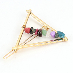 Смешанные камни Заколки для волос из сплава, С камнями, аксессуары для волос для женщин и девочек, треугольные, 60x55x40 мм