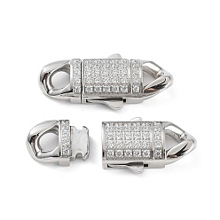 Stainless Steel Color 304 Stainless Steel Bayonet Clasps, with Micro Pave Clear Cubic Zirconia, Oval, Stainless Steel Color, 36x15.5x6.5mm, Hole: 5x5mm