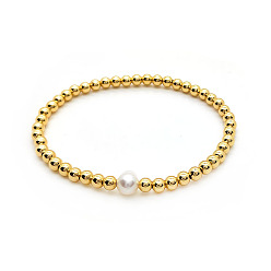 Золотой Браслеты из натурального пресноводного жемчуга с бусинами для женщин, с латунной бисера, золотые, 6-7/8 дюйм (17.5 см)