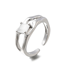 Белый Квадратные латунные манжеты-кольца «кошачий глаз», без кадмия и без свинца, долговечный, стойки покрытие, платина, белые, 8 мм, внутренний диаметр: регулируемый