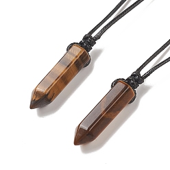 Tiger Eye Natural Tiger Eye Bullet Pendant Necklace with Waxed Cords for Women, 16.14~32.68 inch(41~83cm)