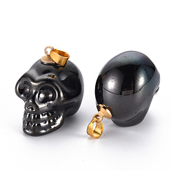 Gunmetal Plated Electroplate K9 Glass Pendants, with Golden Plated Brass Bails, Skull, Halloween, Gunmetal Plated, 25x26~27x19mm, Hole: 5x3mm