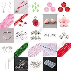 (52) Непрозрачная лаванда Наборы для изготовления ремешков для мобильных телефонов в виде цветка, клубники и бантика своими руками, в том числе стеклянные бусины, смола подвеска, разноцветные, 56 мм