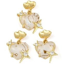 Белый Дым Стойка металлическая латунная микропрофилированная кубическая циркония подвески, cmолой, без свинца и без кадмия, долговечный, настоящее позолоченное сердце 18k со звездой, серый, 34x24.5x10 мм, отверстие : 4x2 мм