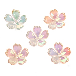 Pink UV Plating Opaque Acrylic Beads, Iridescent, Flower, Gradient Color, Pink, 11x11.5x4mm, Hole: 1.4mm