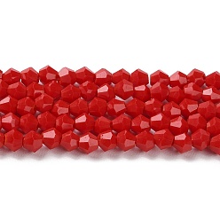 Red Opaque Solid Color Imitation Jade Glass Beads Strands, Faceted, Bicone, Red, 4x4mm, Hole: 0.8mm, about 87~98pcs/strand, 12.76~14.61 inch(32.4~37.1cm)