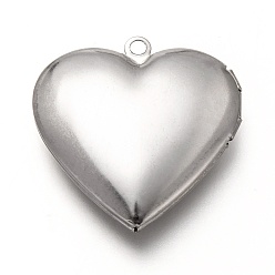 Stainless Steel Color 316 Stainless Steel Locket Pendants, Photo Frame Charms for Necklaces, Heart, Stainless Steel Color, 29x28.5x7mm, Hole: 2mm, Inner Diameter: 17x21mm